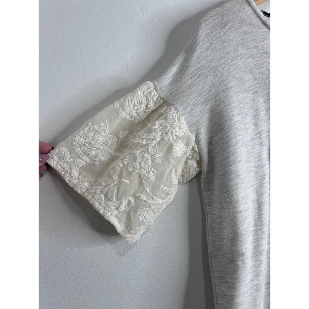 Anthropologie Dolan Boxy Blouse Top Womens XS Heather Grey Lace Boho Feminine - Picture 6 of 8